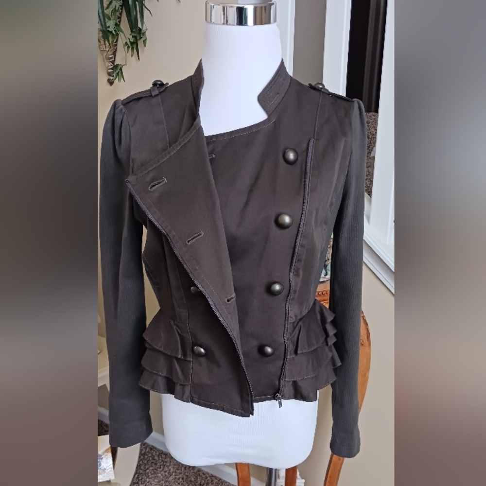Forever 21 Asymmetrical Zipper Jacket sz M  Green EUC - Picture 5 of 16